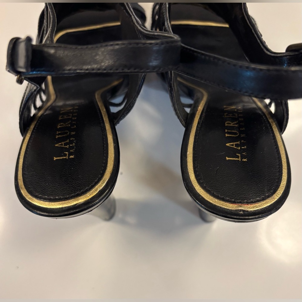 NWOT Ralph Lauren Francine Black Gladiator 4.75” Heels - Picture 3 of 15
